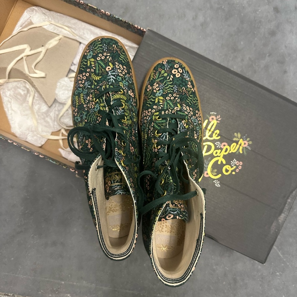 Keds x Rifle Paper Co Green and Tan Floral High Top Sneakers - Picture 3 of 5